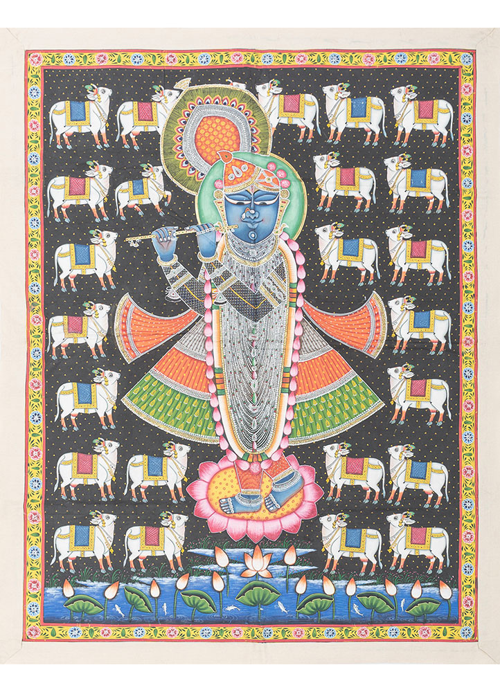 pichwai art grey and black cotton cloth ART WORK Rug - HeadShot pichwai art grey and black cotton cloth ART WORK Rug - HeadShot