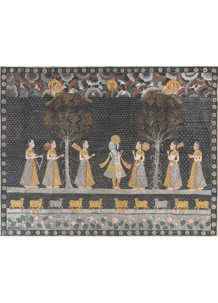 pichwai art grey and black cotton cloth ART WORK Rug - HeadShot