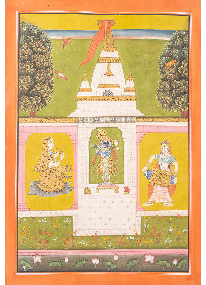 pichwai art red and orange cotton cloth ART WORK Rug - HeadShot