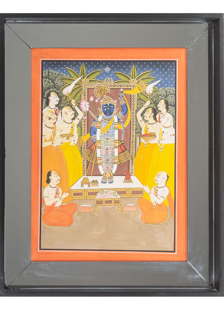 pichwai art red and orange cotton cloth ART WORK Rug - HeadShot