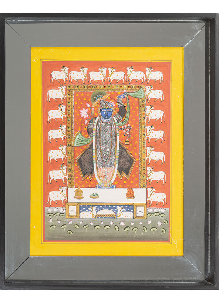 pichwai art red and orange cotton cloth ART WORK Rug - HeadShot