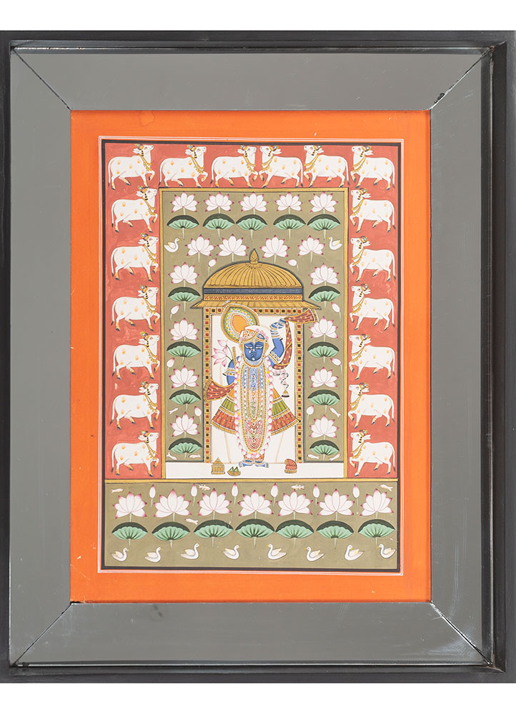 pichwai art red and orange cotton cloth ART WORK Rug - HeadShot