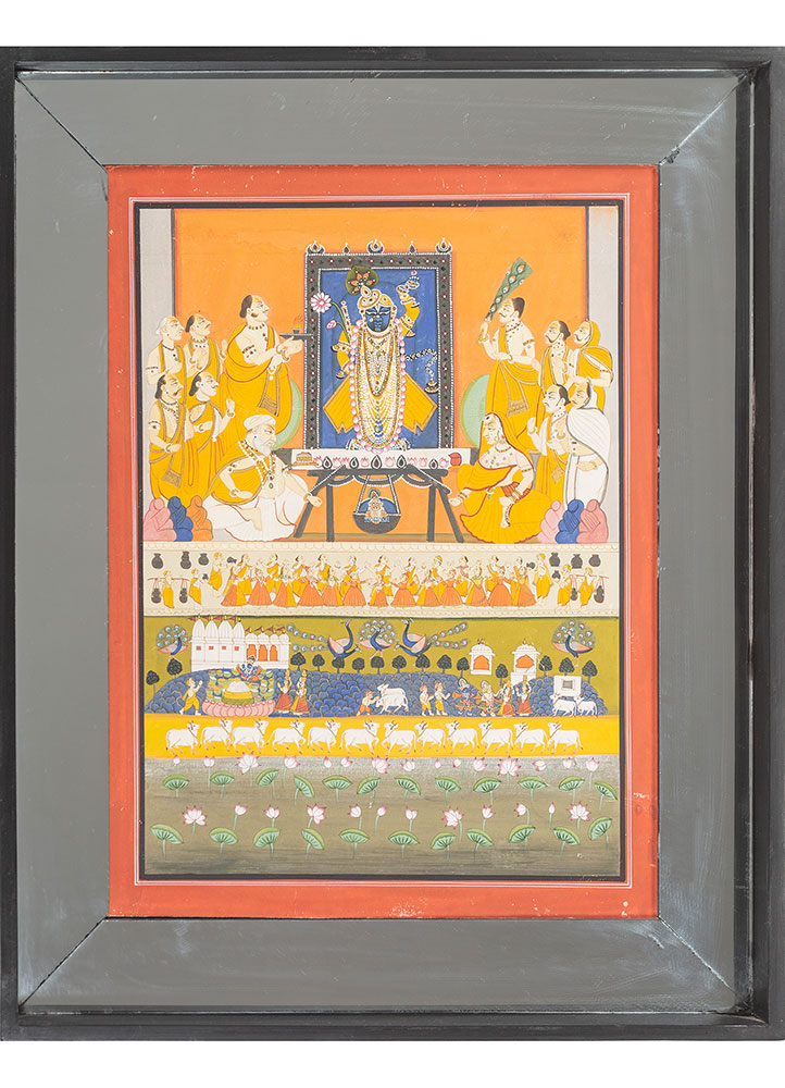 pichwai art red and orange cotton cloth ART WORK Rug - HeadShot