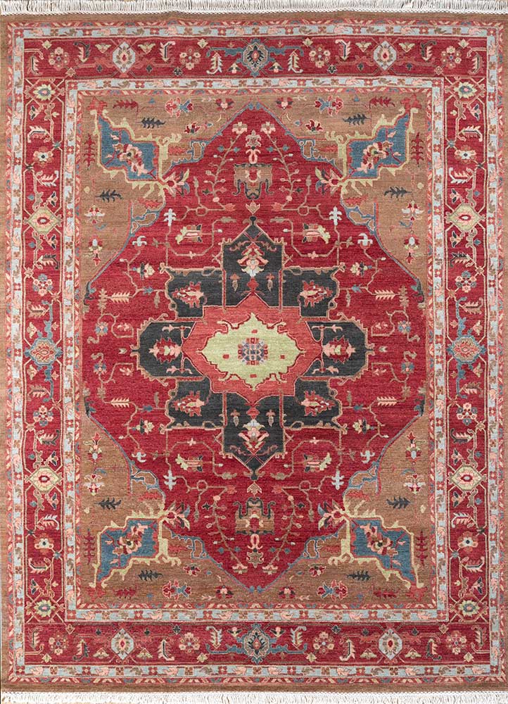 savana red and orange wool Hand Knotted Rug - HeadShot