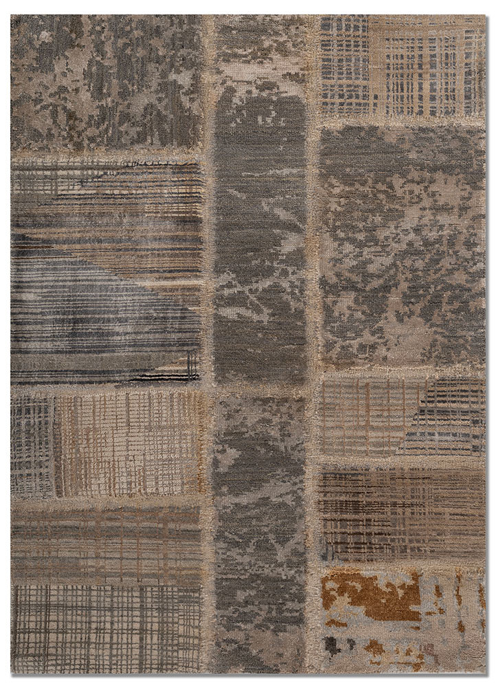  grey and black wool and bamboo silk Hand Knotted Rug