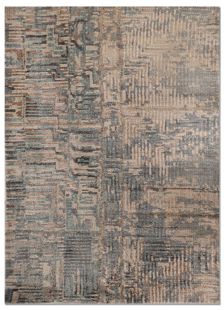  ivory wool and bamboo silk Hand Knotted Rug