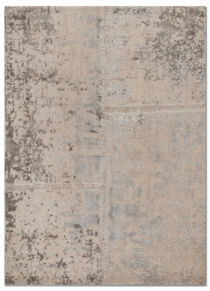  ivory wool and bamboo silk Hand Knotted Rug