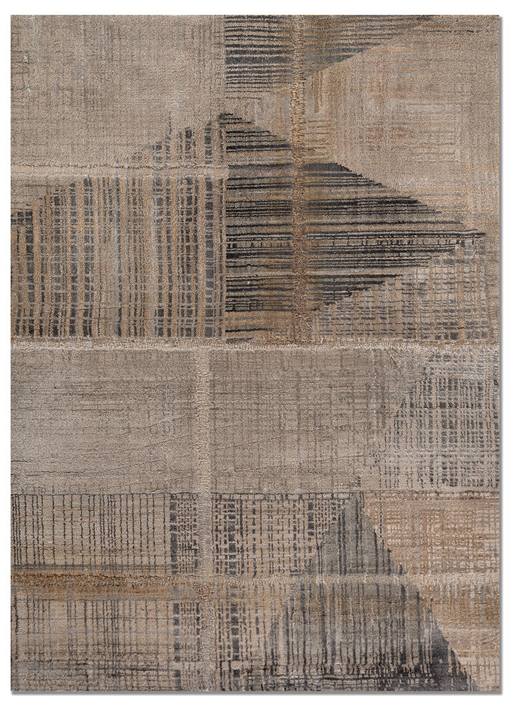  grey and black wool and bamboo silk Hand Knotted Rug
