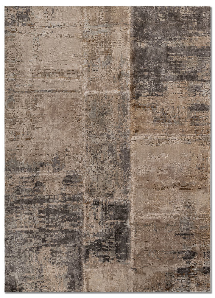  ivory wool and bamboo silk Hand Knotted Rug