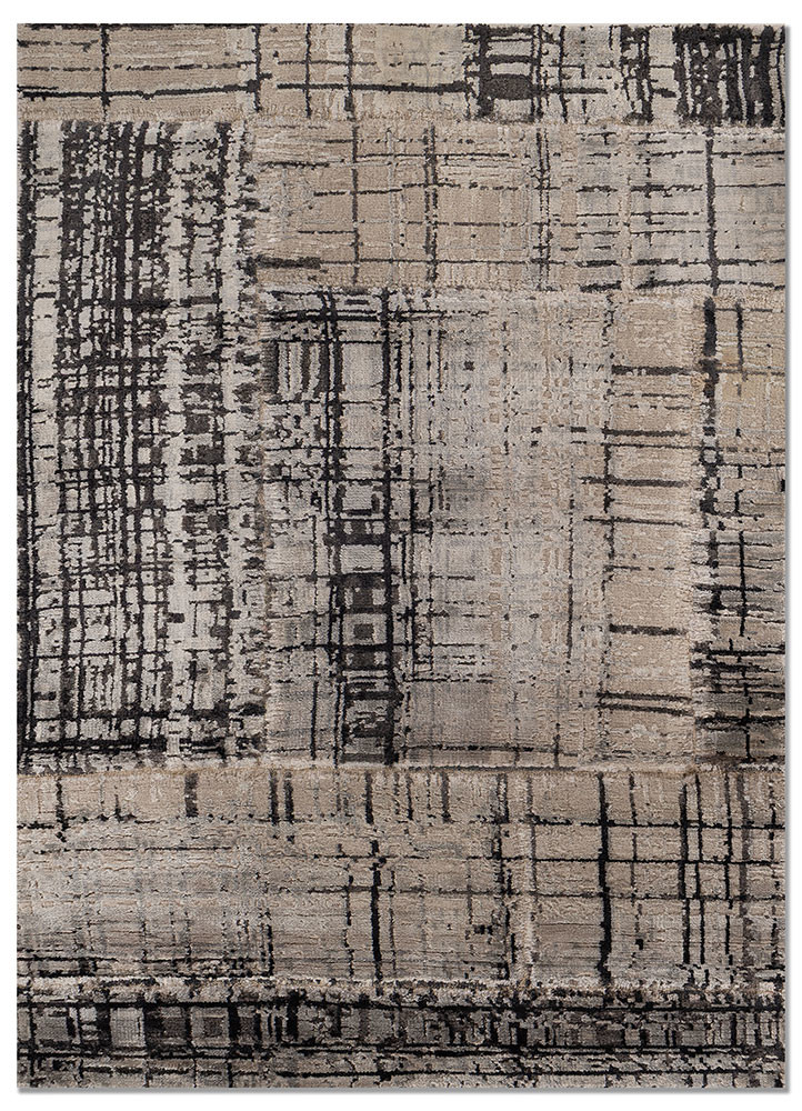  grey and black wool and bamboo silk Hand Knotted Rug