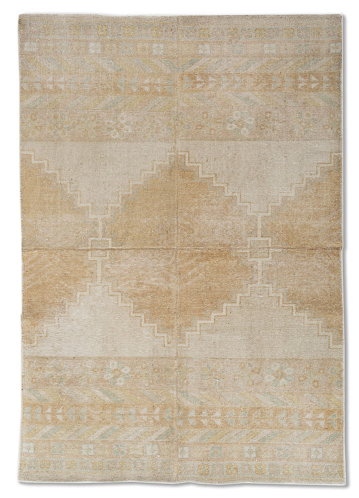  beige and brown wool Hand Knotted Rug