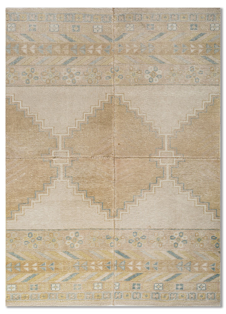  beige and brown wool Hand Knotted Rug