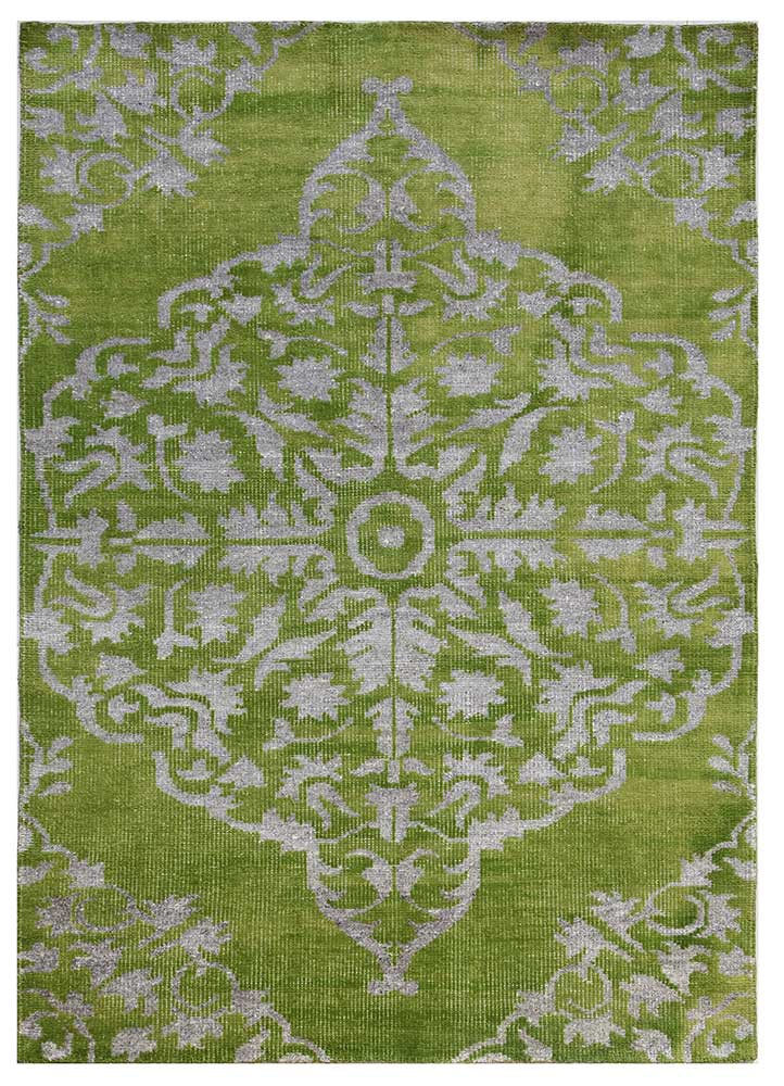  green wool and viscose Hand Knotted Rug