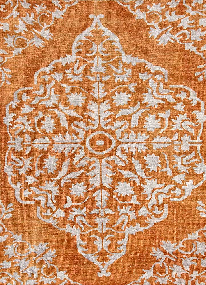 clan red and orange wool and viscose Hand Knotted Rug - HeadShot