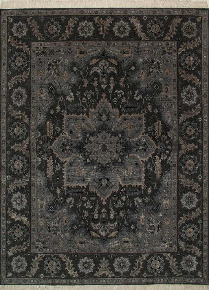 savana grey and black wool and silk Hand Knotted Rug - HeadShot