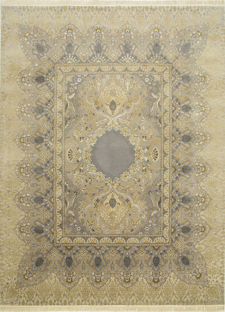 aurora beige and brown wool and silk Hand Knotted Rug - HeadShot