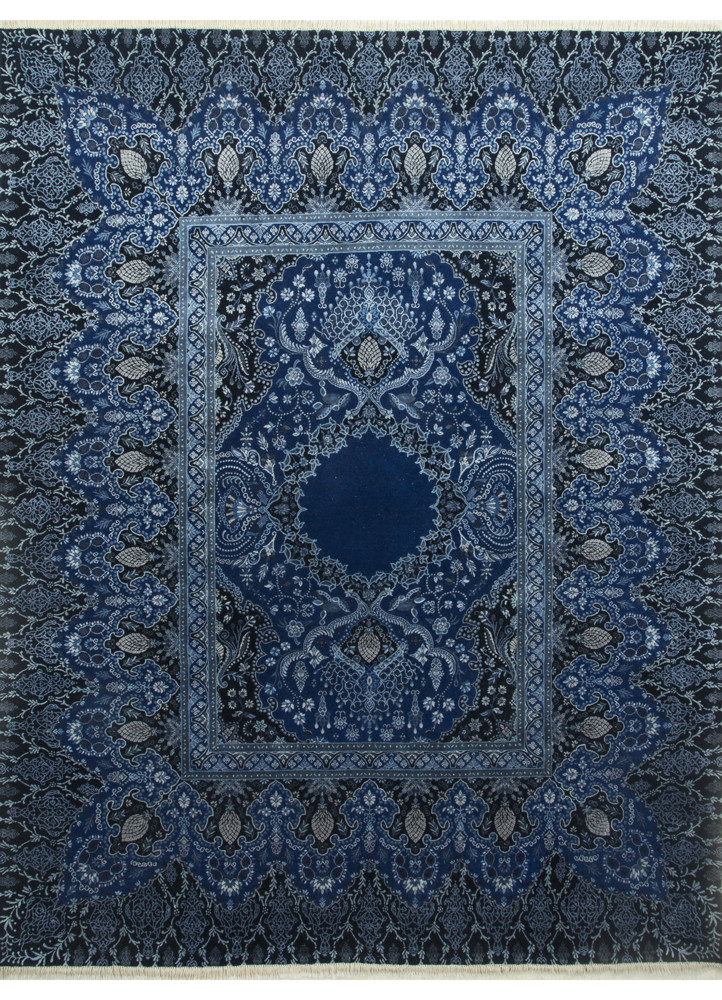 entropy blue wool and silk Hand Knotted Rug - HeadShot entropy blue wool and silk Hand Knotted Rug - HeadShot