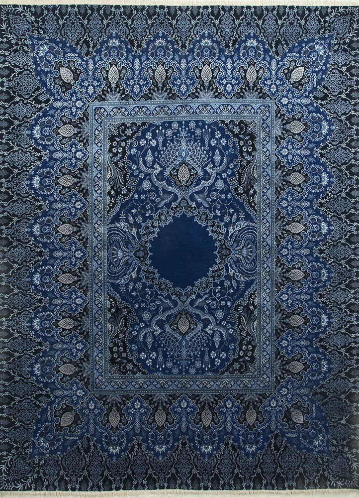 aurora blue wool and silk Hand Knotted Rug - HeadShot