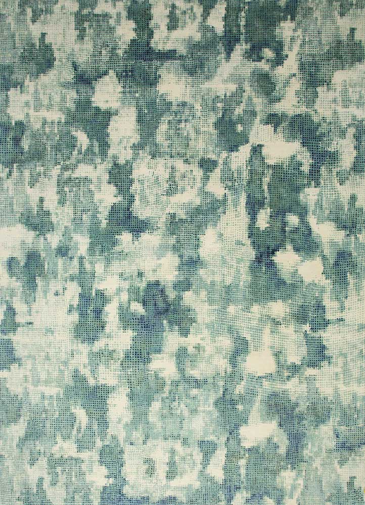  green wool and silk Hand Knotted Rug