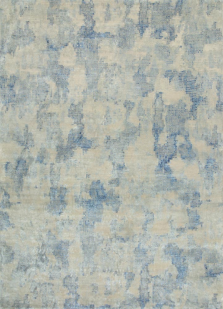  blue wool and silk Hand Knotted Rug