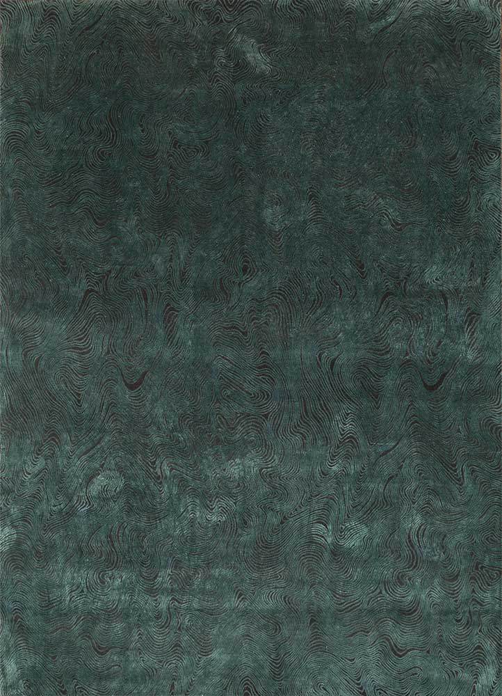  green wool and silk Hand Knotted Rug