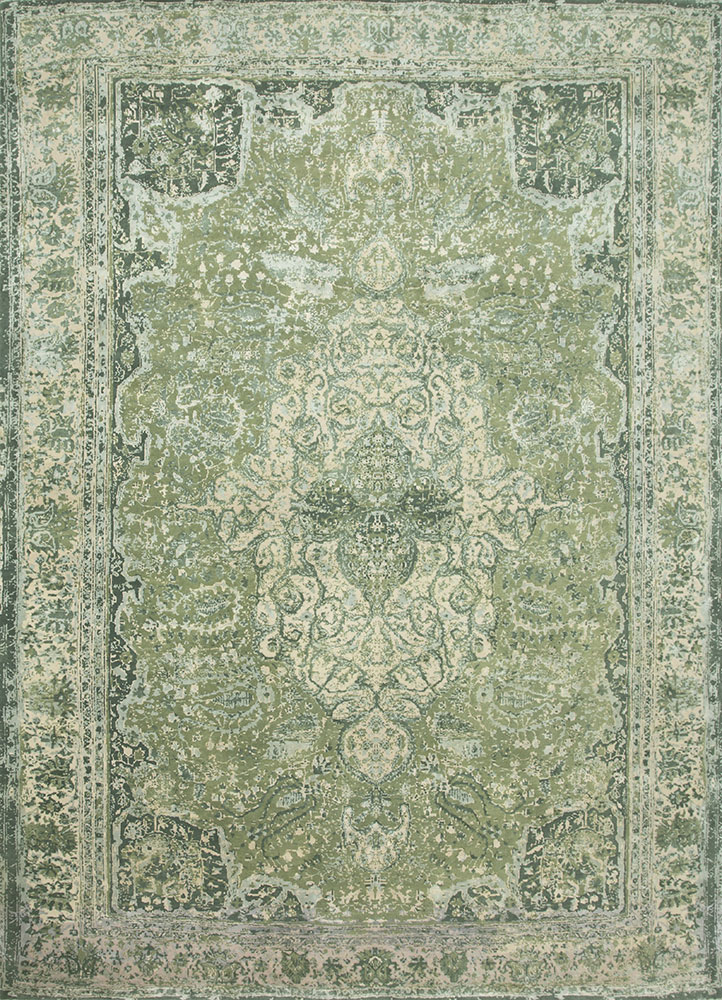 free verse by kavi green wool and silk Hand Knotted Rug - HeadShot