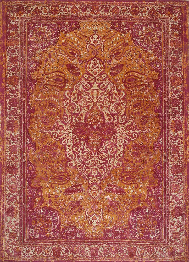  red and orange wool and silk Hand Knotted Rug