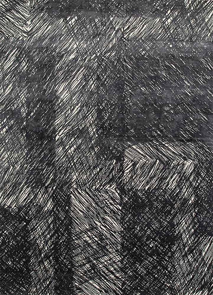 grey and black wool and silk Hand Knotted Rug