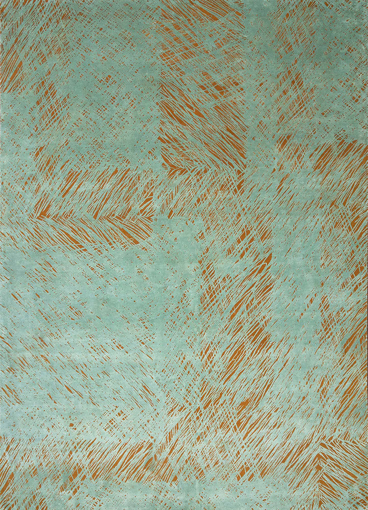  green wool and silk Hand Knotted Rug