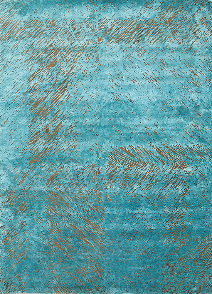 blue wool and silk Hand Knotted Rug