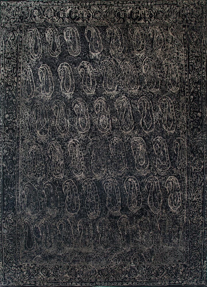 free verse by kavi grey and black wool and silk Hand Knotted Rug - HeadShot