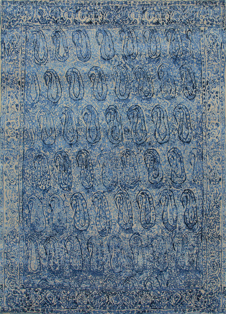  blue wool and silk Hand Knotted Rug