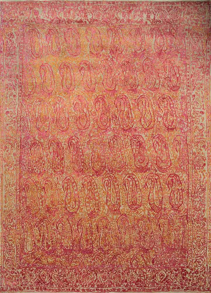 free verse by kavi red and orange wool and silk Hand Knotted Rug - HeadShot