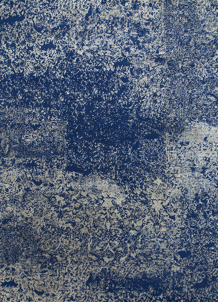  blue wool and silk Hand Knotted Rug