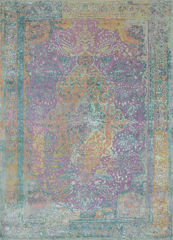 free verse by kavi pink and purple wool and silk Hand Knotted Rug - HeadShot