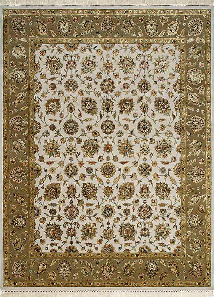 aurora beige and brown wool and silk Hand Knotted Rug - HeadShot