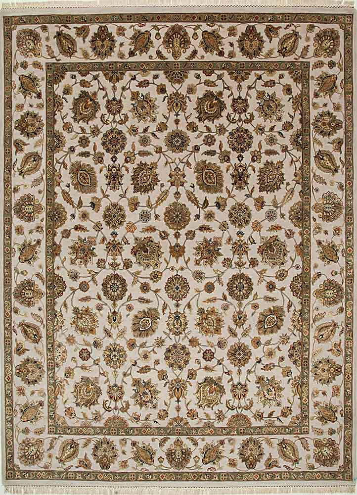  ivory wool and silk Hand Knotted Rug