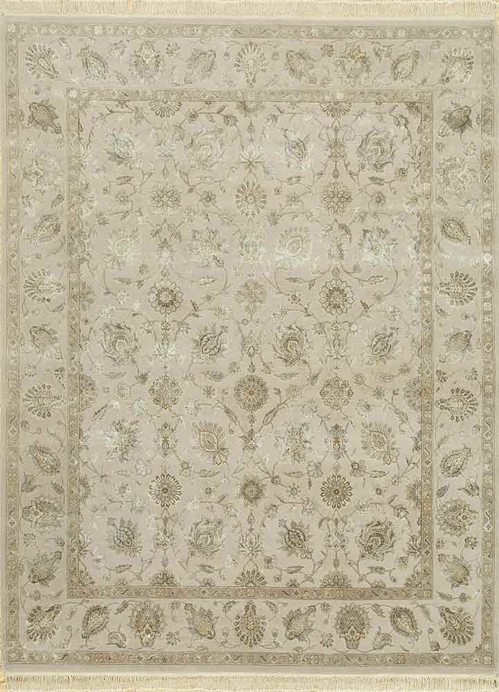  ivory wool and silk Hand Knotted Rug