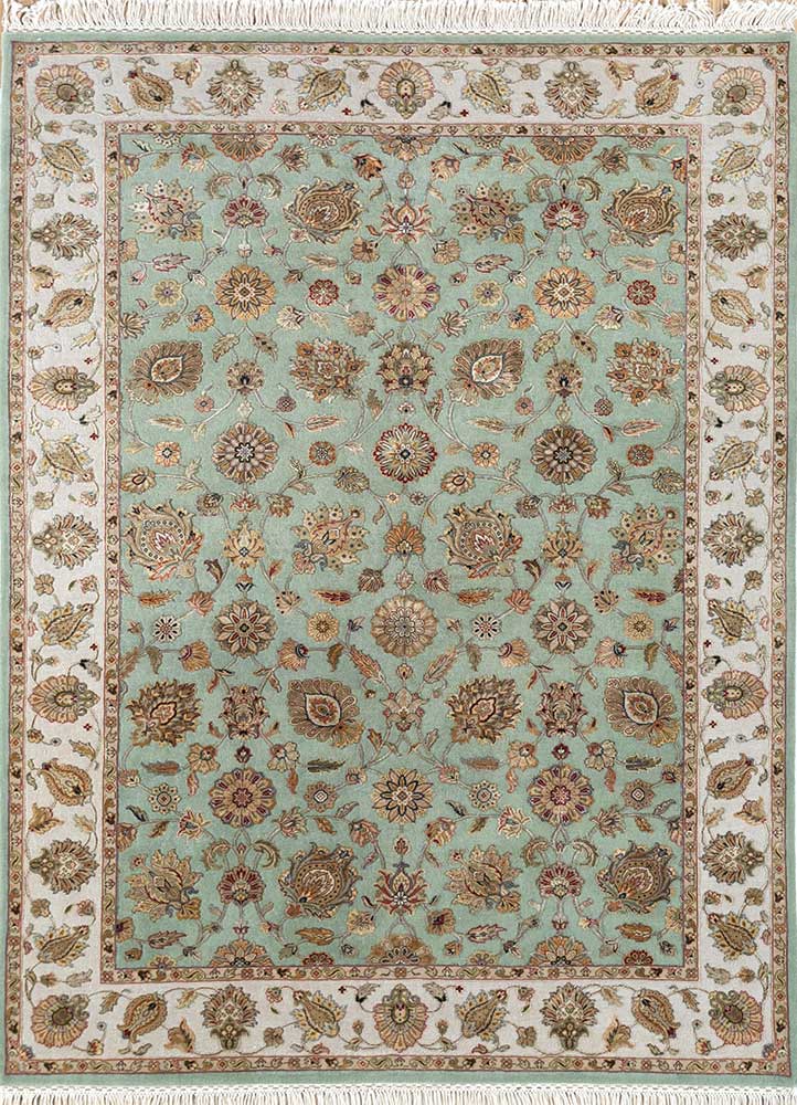  green wool and silk Hand Knotted Rug