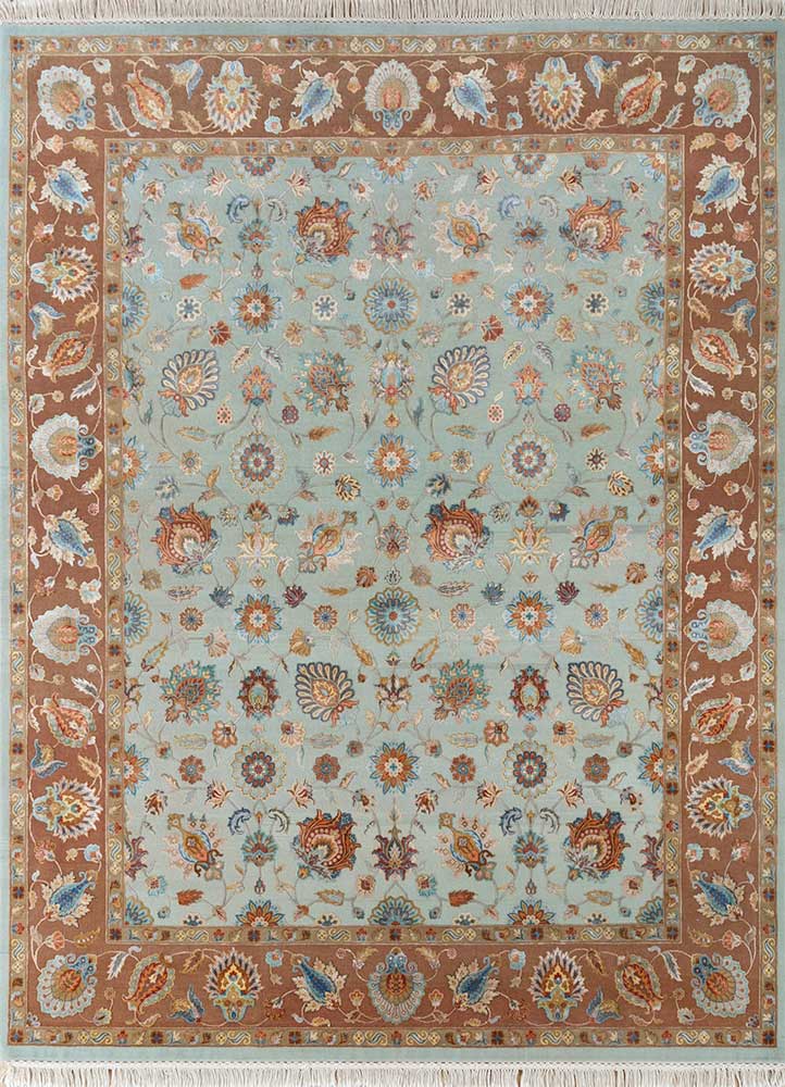  blue wool and silk Hand Knotted Rug