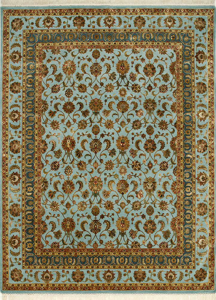 aurora blue wool and silk Hand Knotted Rug - HeadShot