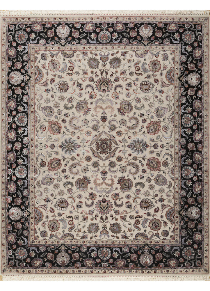  ivory wool and silk Hand Knotted Rug