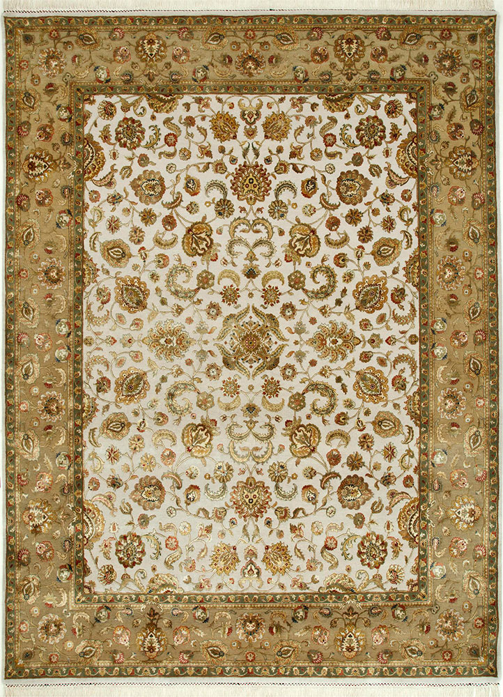  ivory wool and silk Hand Knotted Rug