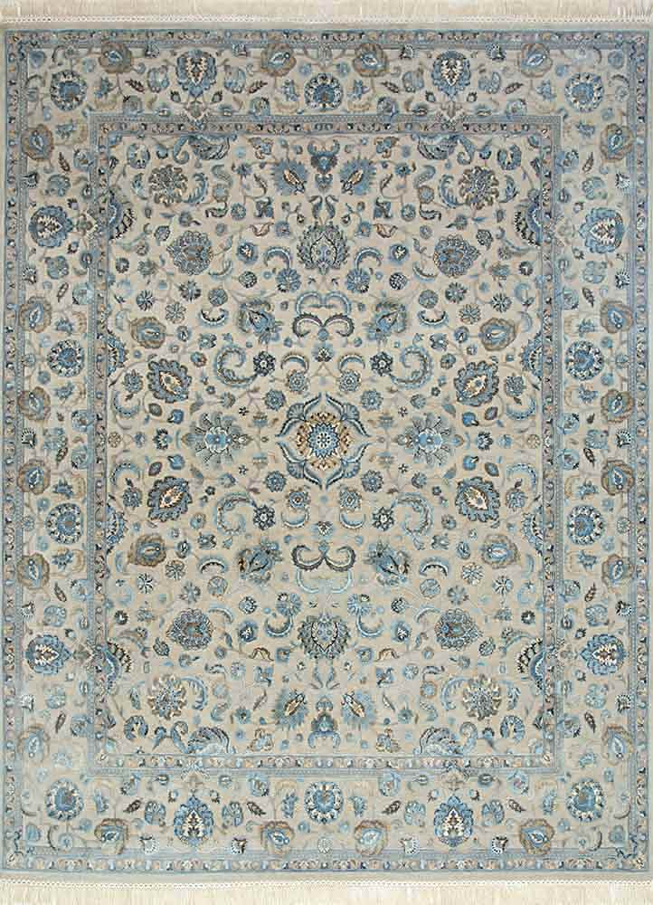  ivory wool and silk Hand Knotted Rug