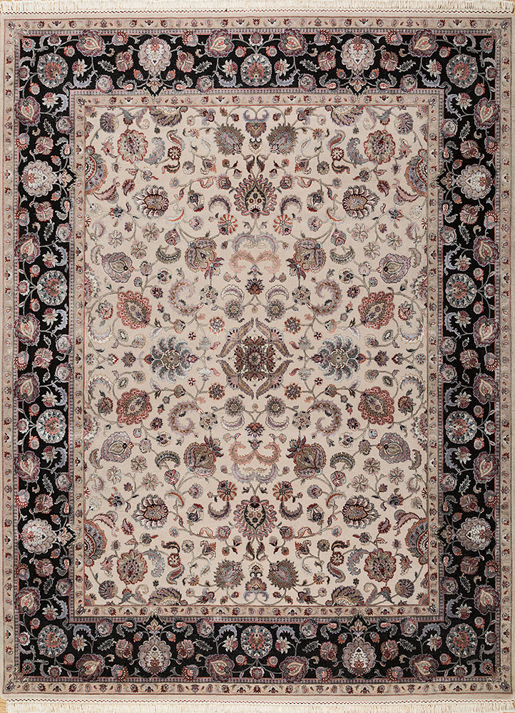  ivory wool and silk Hand Knotted Rug