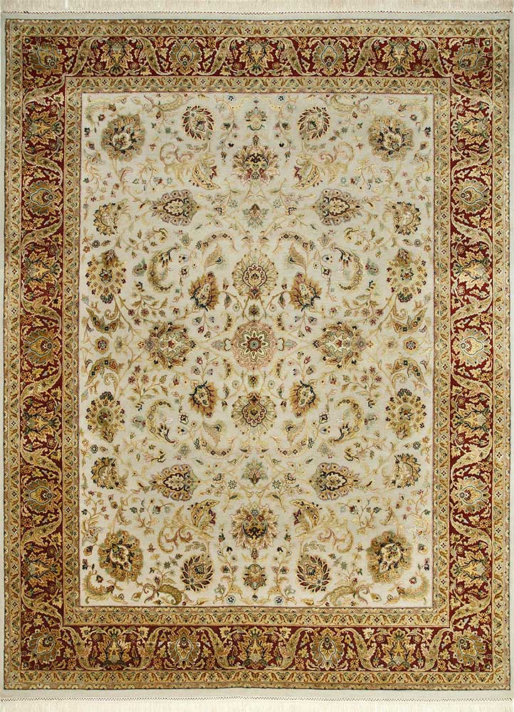  ivory wool and silk Hand Knotted Rug