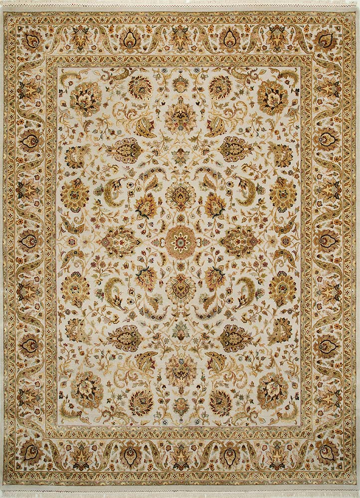 aurora ivory wool and silk Hand Knotted Rug - HeadShot