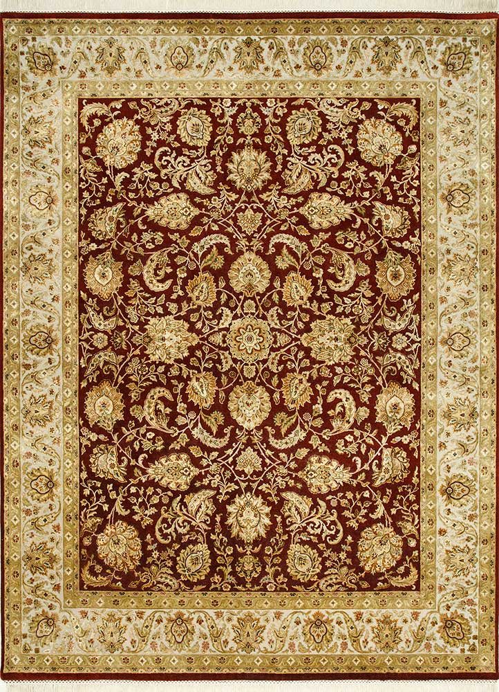 aurora red and orange wool and silk Hand Knotted Rug - HeadShot