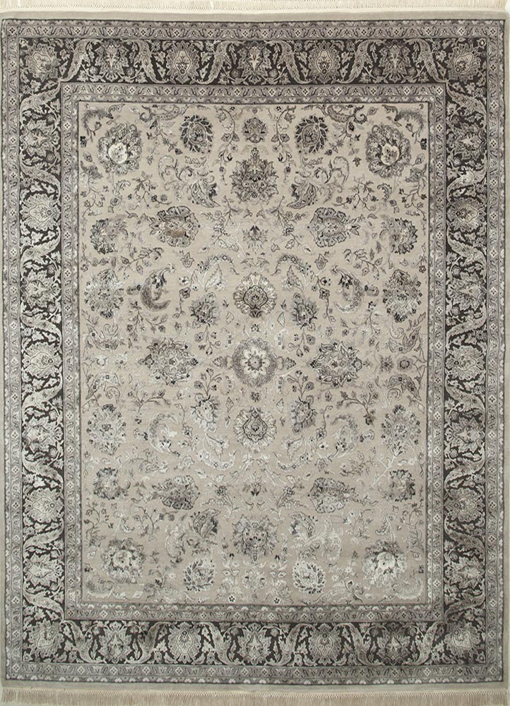  ivory wool and silk Hand Knotted Rug