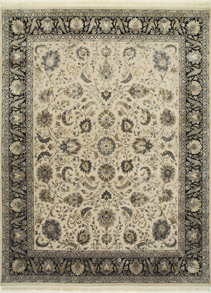  ivory wool and silk Hand Knotted Rug